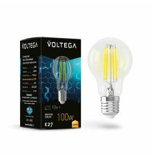 Лампа светодиодная филаментная Voltega E27 9W 3000K груша прозрачная 7228