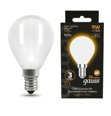 Лампа светодиодная филаментная Gauss E14 9W 3000К матовая 105201109