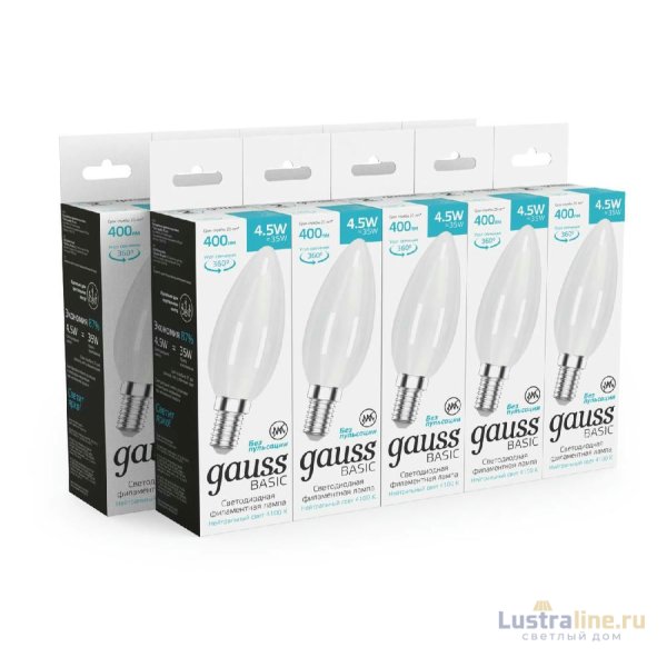 Светодиодная филаментная лампа Gauss Basic Filament E14 4,5W 4100K 1035125 Светодиодная филаментная лампа Gauss Basic Filament E14 4,5W 4100K 1035125