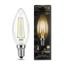 Лампа светодиодная филаментная Gauss E14 11W 2700К прозрачная 103801111
