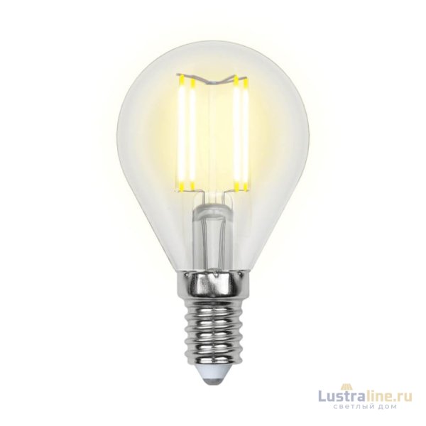 Лампа светодиодная филаментная Uniel E14 5W 3000K прозрачная LED-G45-5W/WW/E14/CL/MB GLM10TR