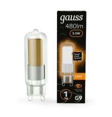 Лампа светодиодная Gauss G9 5.5W 3000K прозрачная 107809105