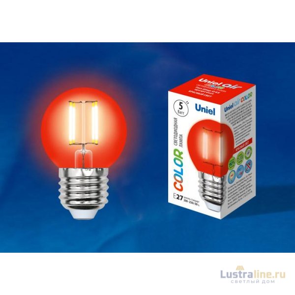Лампа светодиодная филаментная (UL-00002985) Uniel E14 5W красный LED-G45-5W/RED/E14 GLA02RD