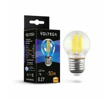 Лампа светодиодная филаментная Voltega E27 5W 3000K шар прозрачный 7202