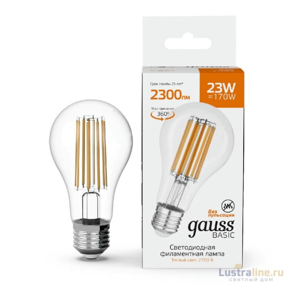 Светодиодная филаментная лампа Gauss Basic Filament E27 23W 2700K 40712132