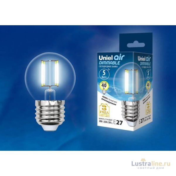 Лампа светодиодная филаментная (UL-00002871) Uniel E27 5W 4000K LED-G45-5W/NW/E27/CL/DIM GLA01TR Лампа светодиодная филаментная (UL-00002871) Uniel E27 5W 4000K LED-G45-5W/NW/E27/CL/DIM GLA01TR