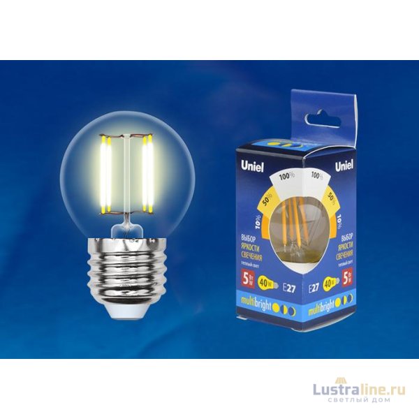 Лампа светодиодная филаментная Uniel E14 5W 3000K прозрачная LED-G45-5W/WW/E14/CL/MB GLM10TR