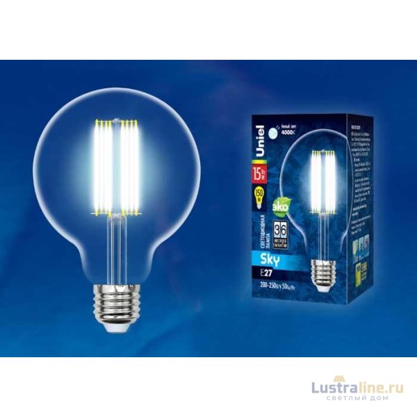 Лампа светодиодная филаментная (UL-00004864) Uniel E27 15W 3000K прозрачная LED-G95-15W/3000K/E27/CL PLS02WH