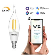 Лампа светодиодная диммируемая филаментная Gauss E14 4,5W 2700K прозрачная 1260112