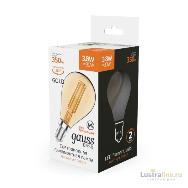 Светодиодная филаментная лампа Gauss Basic Filament E14 3,8W 2400K 1057154 Светодиодная филаментная лампа Gauss Basic Filament E14 3,8W 2400K 1057154
