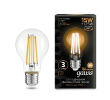 Лампа светодиодная филаментная Gauss E27 15W 2700K груша прозрачная 102902115