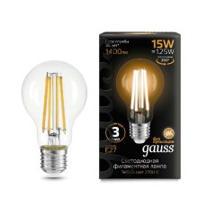 Лампа светодиодная филаментная Gauss E27 15W 2700K груша прозрачная 102902115