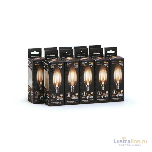 Лампа светодиодная филаментная Gauss E14 9W 2700К прозрачная 103801109