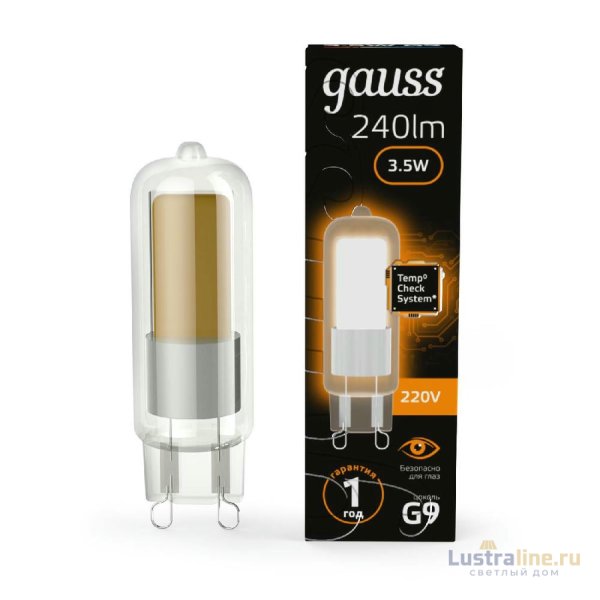 Лампа светодиодная Gauss G9 3.5W 3000K прозрачная 107809103 Лампа светодиодная Gauss G9 3.5W 3000K прозрачная 107809103