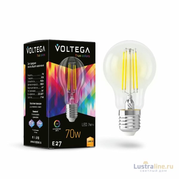 Лампа светодиодная филаментная Voltega E27 6W 3000K груша прозрачная 7217 Лампа светодиодная филаментная Voltega E27 6W 3000K груша прозрачная 7217