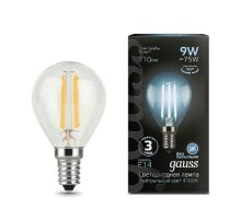 Лампа светодиодная филаментная Gauss E14 9W 4100К прозрачная 105801209