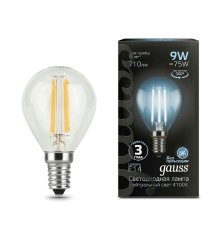 Лампа светодиодная филаментная Gauss E14 9W 4100К прозрачная 105801209