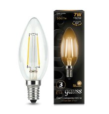 Лампа светодиодная филаментная Gauss E14 7W 2700К прозрачная 103801107