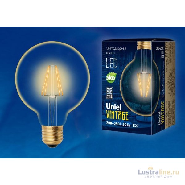 Лампа светодиодная филаментная (UL-00002358) Uniel E27 8W 2250K прозрачная LED-G125-8W/GOLDEN/E27 GLV21GO