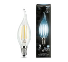 Лампа светодиодная филаментная Gauss E14 7W 4100К прозрачная 104801207