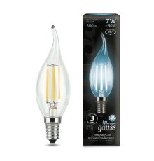 Лампа светодиодная филаментная Gauss E14 7W 4100К прозрачная 104801207