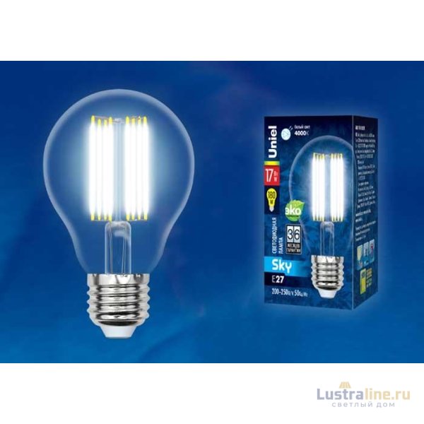 Лампа светодиодная филаментная (UL-00004870) Uniel E27 17W 3000K прозрачная LED-A70-17W/3000K/E27/CL PLS02WH