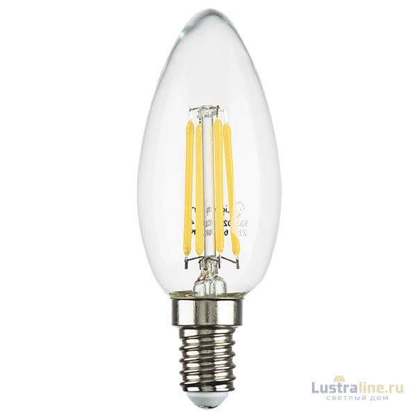 Лампа светодиодная филаментная Lightstar LED Filament E14 6W 4000K свеча прозрачная 933504 Лампа светодиодная филаментная Lightstar LED Filament E14 6W 4000K свеча прозрачная 933504