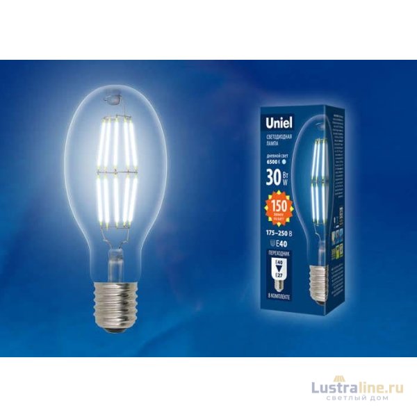 Лампа светодиодная филаментная (UL-00003760) Uniel E40 30W 4000K прозрачная LED-ED90-30W/NW/E40/CL GLP05TR