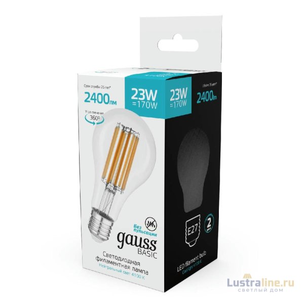 Светодиодная филаментная лампа Gauss Basic Filament E27 23W 4100K 40712232