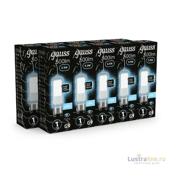 Лампа светодиодная Gauss G9 5.5W 4100K прозрачная 107809205 Лампа светодиодная Gauss G9 5.5W 4100K прозрачная 107809205