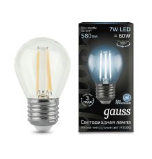 Лампа светодиодная филаментная Gauss E27 7W 4100К прозрачная 105802207