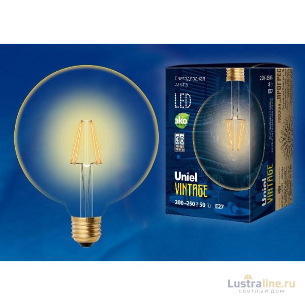 Лампа светодиодная филаментная (UL-00002355) Uniel E27 6W 2250K прозрачная LED-A60-6W/GOLDEN/E27 GLV21GO