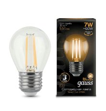 Лампа светодиодная филаментная Gauss E27 7W 2700К прозрачная 105802107