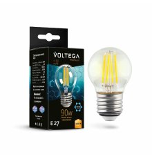 Лампа светодиодная филаментная Voltega E27 6W 3000K шар прозрачный 7224