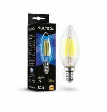 Лампа светодиодная филаментная Voltega E14 5W 3000K свеча прозрачная 7200