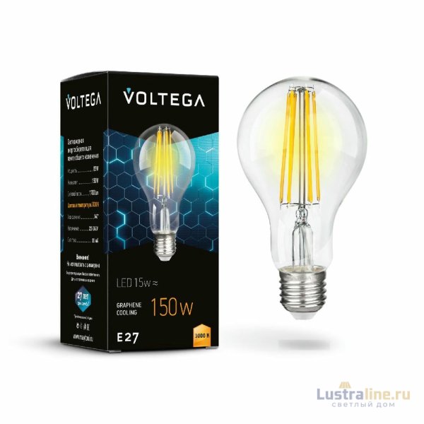 Лампа светодиодная филаментная Voltega E27 12W 3000K груша прозрачная 7226 Лампа светодиодная филаментная Voltega E27 12W 3000K груша прозрачная 7226