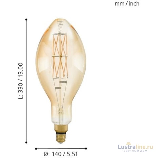 Лампа светодиодная филаментная диммируемая Eglo E27 8W 2100К янтарь 11685