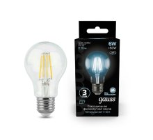 Лампа светодиодная филаментная Gauss E27 6W 4100К прозрачная 1/10/50 102802206