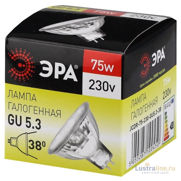 Лампа галогенная Эра GU5.3 75W 3000K GU5.3-JCDR (MR16) -75W-230V-CL C0027366