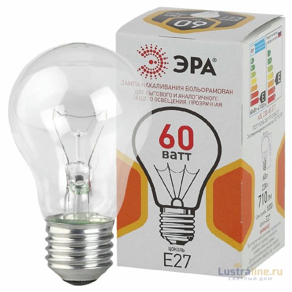 Лампа накаливания Эра E27 60W A50 60-230-Е27-CL Б0039122 Лампа накаливания Эра E27 60W A50 60-230-Е27-CL Б0039122