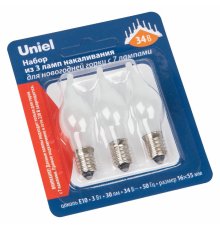 Лампа накаливания Uniel IL-CW16-FR-03/E10/34V SET3 BLISTER UL-00010987
