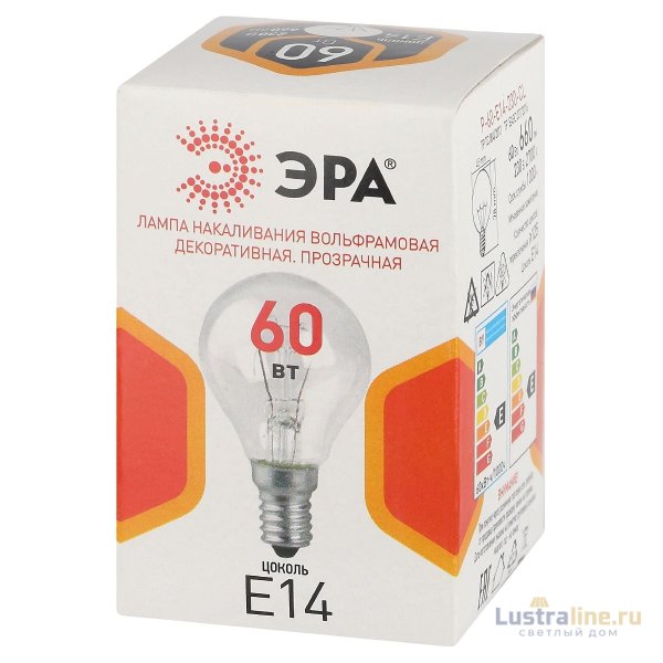 Лампа накаливания Эра P-60-E14-230-CL шар Б0066522