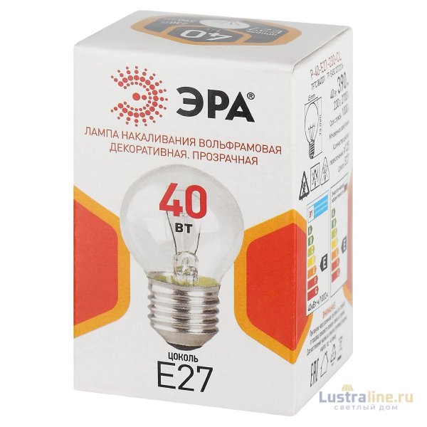 Лампа накаливания Эра P-40-E27-230-CL шар Б0066568 Лампа накаливания Эра P-40-E27-230-CL шар Б0066568