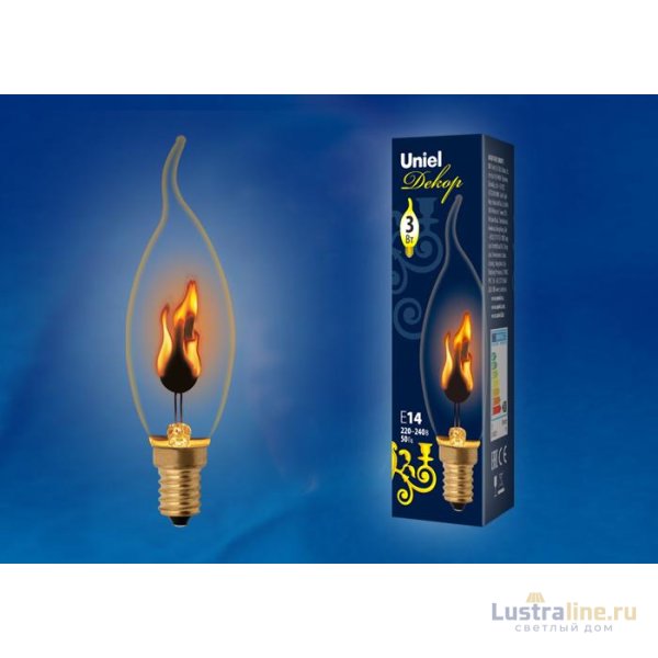 Лампа декоративная (UL-00002981) Uniel E14 3W золотистая IL-N-C35-3/RED-FLAME/E14/CL