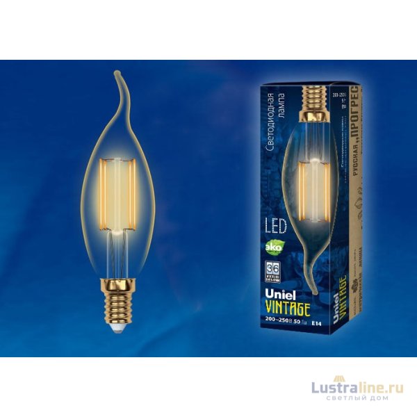 Лампа светодиодная филаментная (UL-00002397) Uniel E14 5W 2250K прозрачная LED-CW35-5W/GOLDEN/E14 GLV21GO