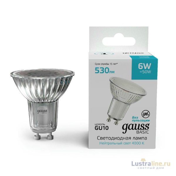 Лампа светодиодная Gauss Basic GU10 6W 4000K 10106262 Лампа светодиодная Gauss Basic GU10 6W 4000K 10106262