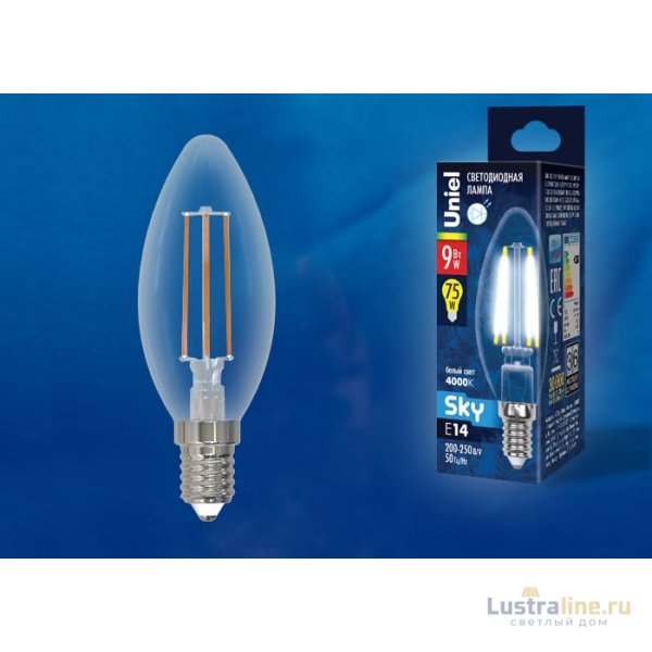 Лампа светодиодная Uniel LED-C35-9W/4000K/E14/CL PLS02WH картон UL-00005161 Лампа светодиодная Uniel LED-C35-9W/4000K/E14/CL PLS02WH картон UL-00005161