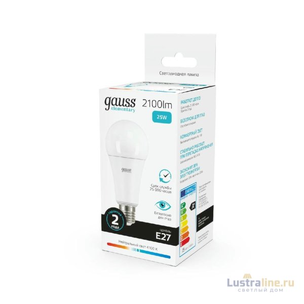 Лампа светодиодная Gauss E27 25W 4100K груша матовая 73225 Лампа светодиодная Gauss E27 25W 4100K груша матовая 73225