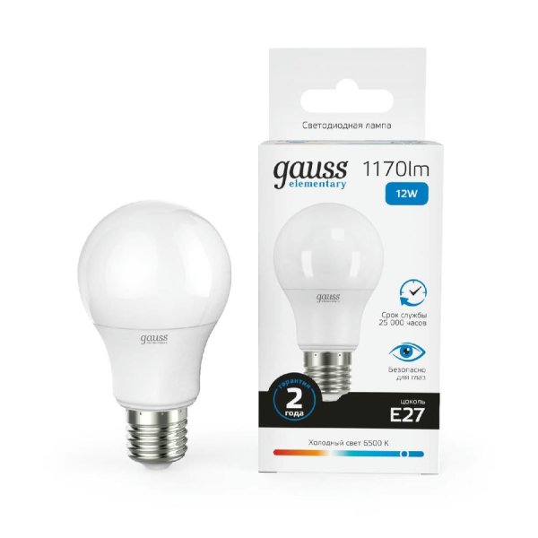 Лампа светодиодная Gauss E27 12W 6500K груша матовая 23232