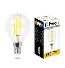 Лампа светодиодная филаментная Feron E14 7W 2700K Шар Прозрачная LB-52 25874